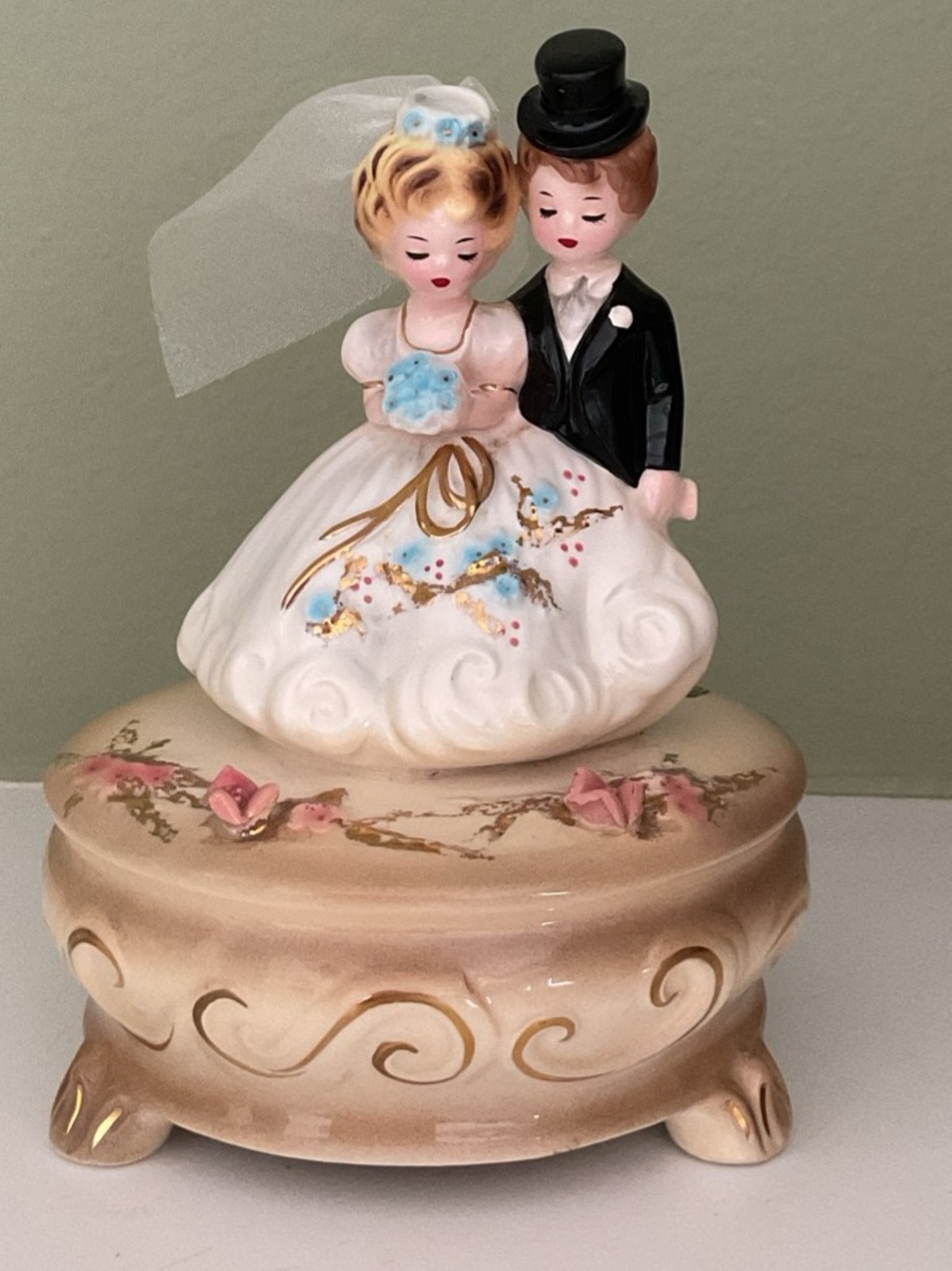 Josef Originals Bride Groom HERE COMES THE BRIDE Theme Music Box complete MINT